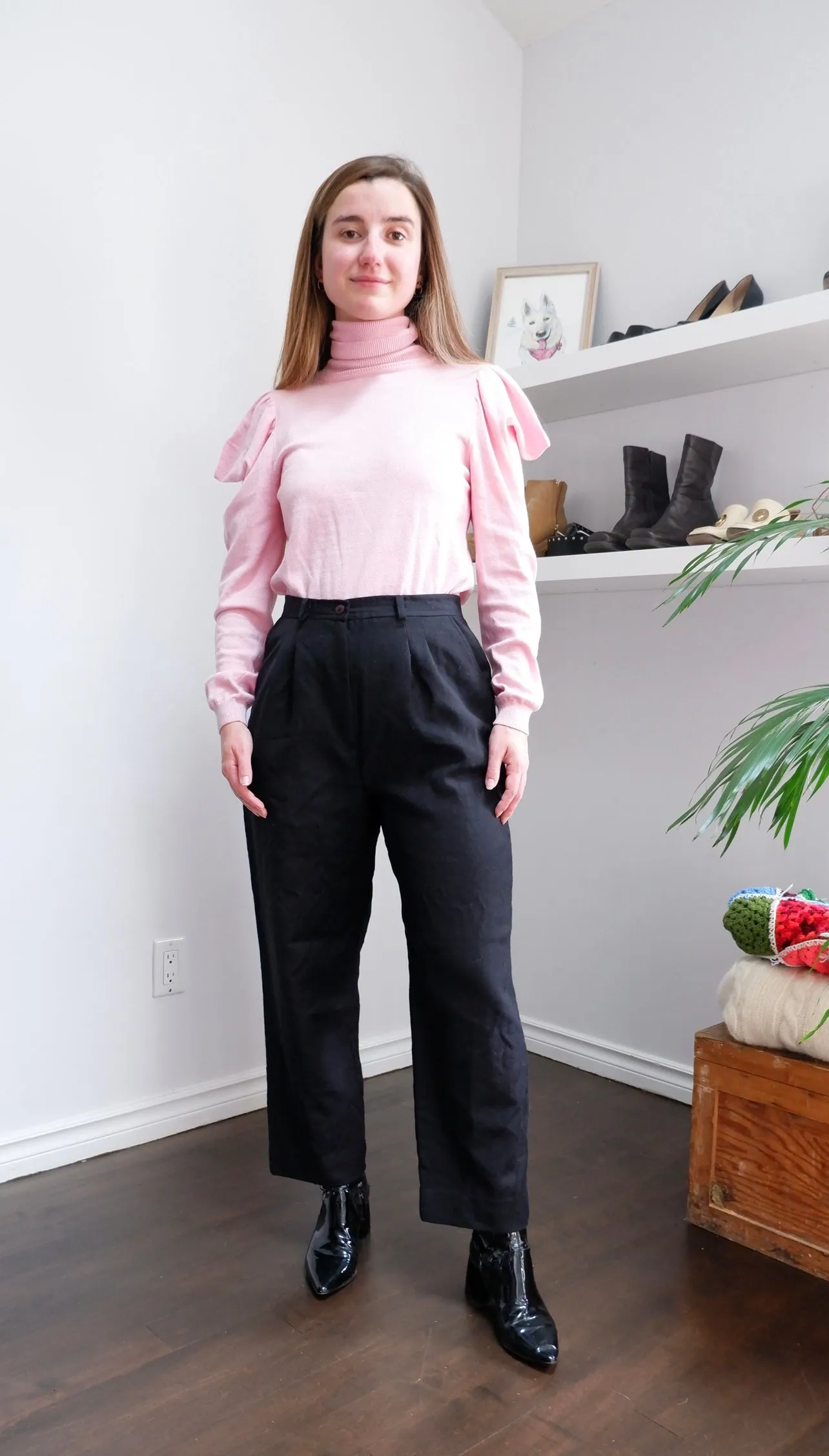 70s Black 100% Wool High-Rise Trousers - 4/6