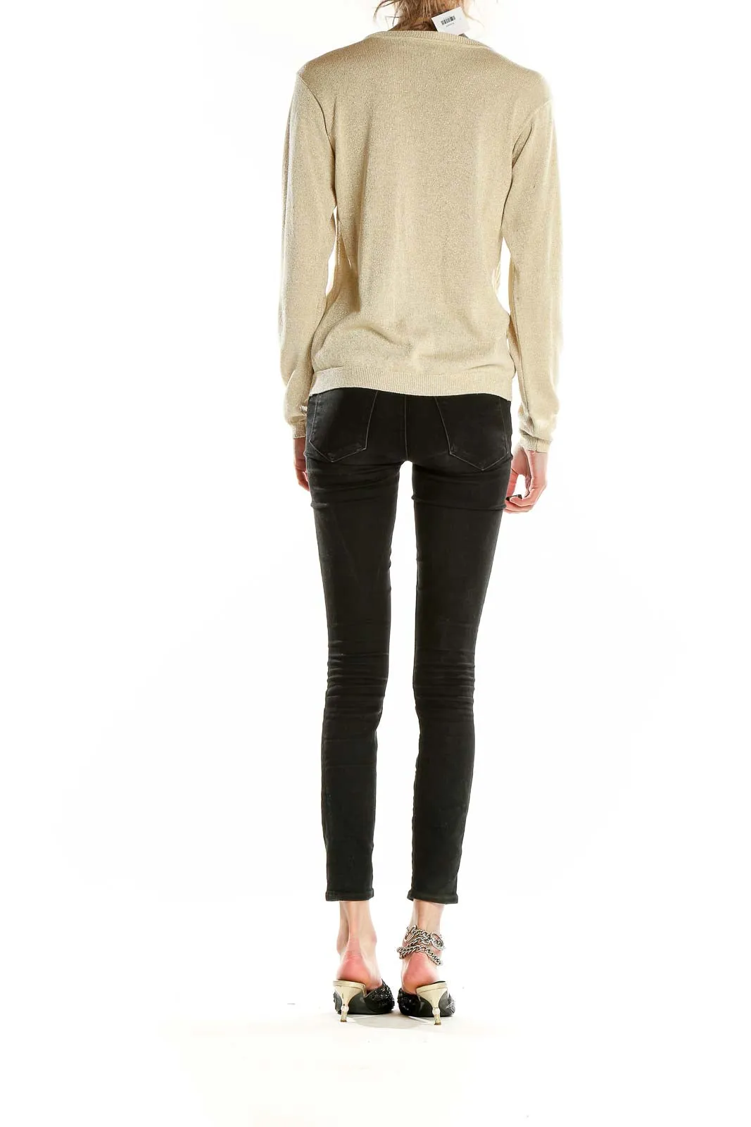 Beige Metallic Silk Knit Sweater