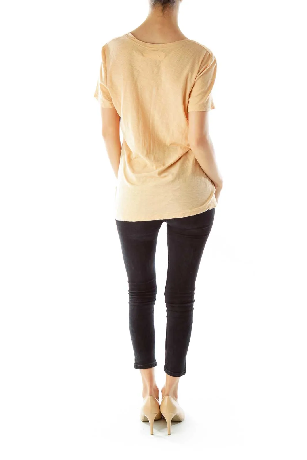 Beige V-Neck Linen T-Shirt