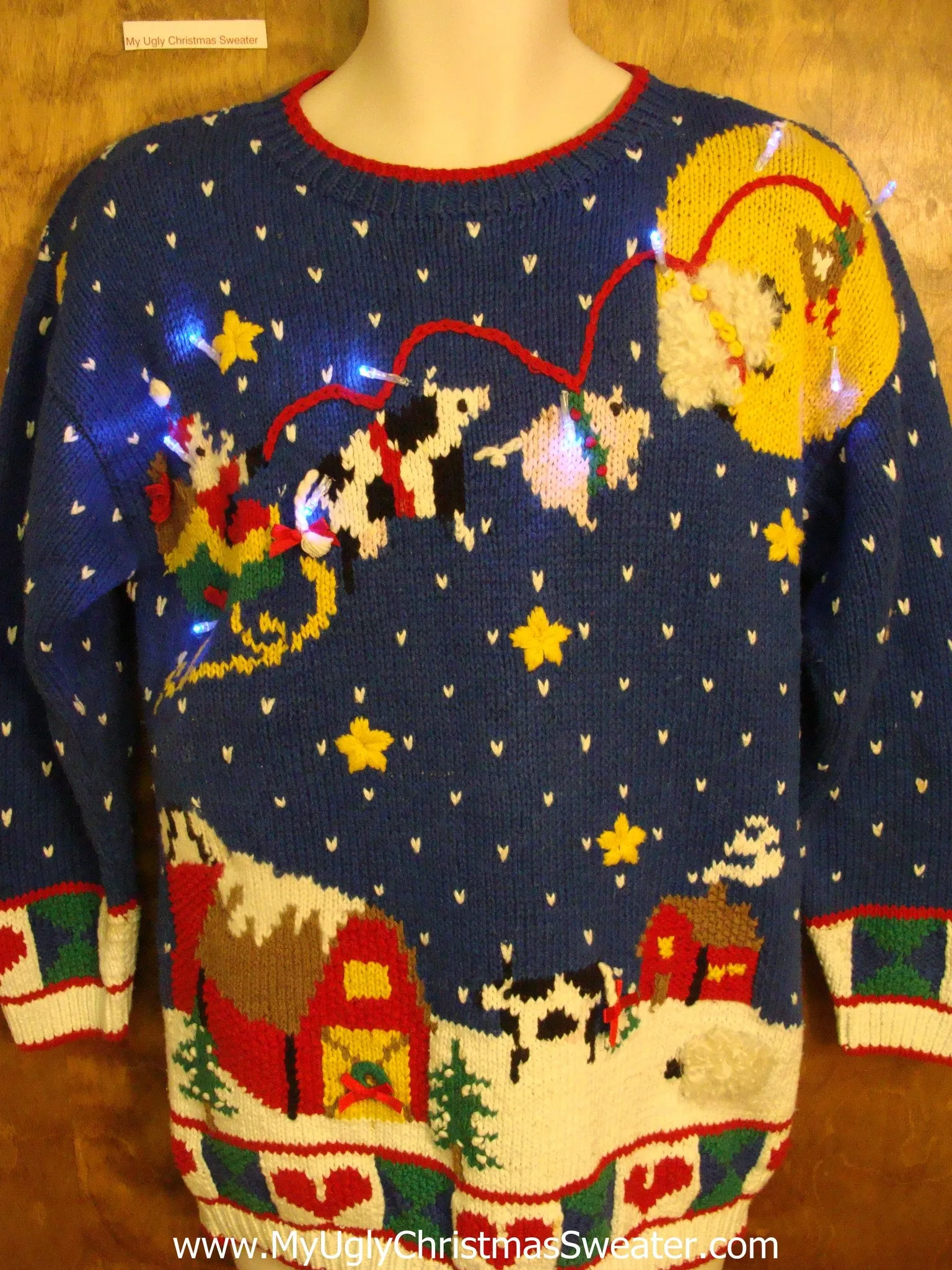 BEST 80s Farm Animals 2sided Light Up Ugly Christmas Jumper