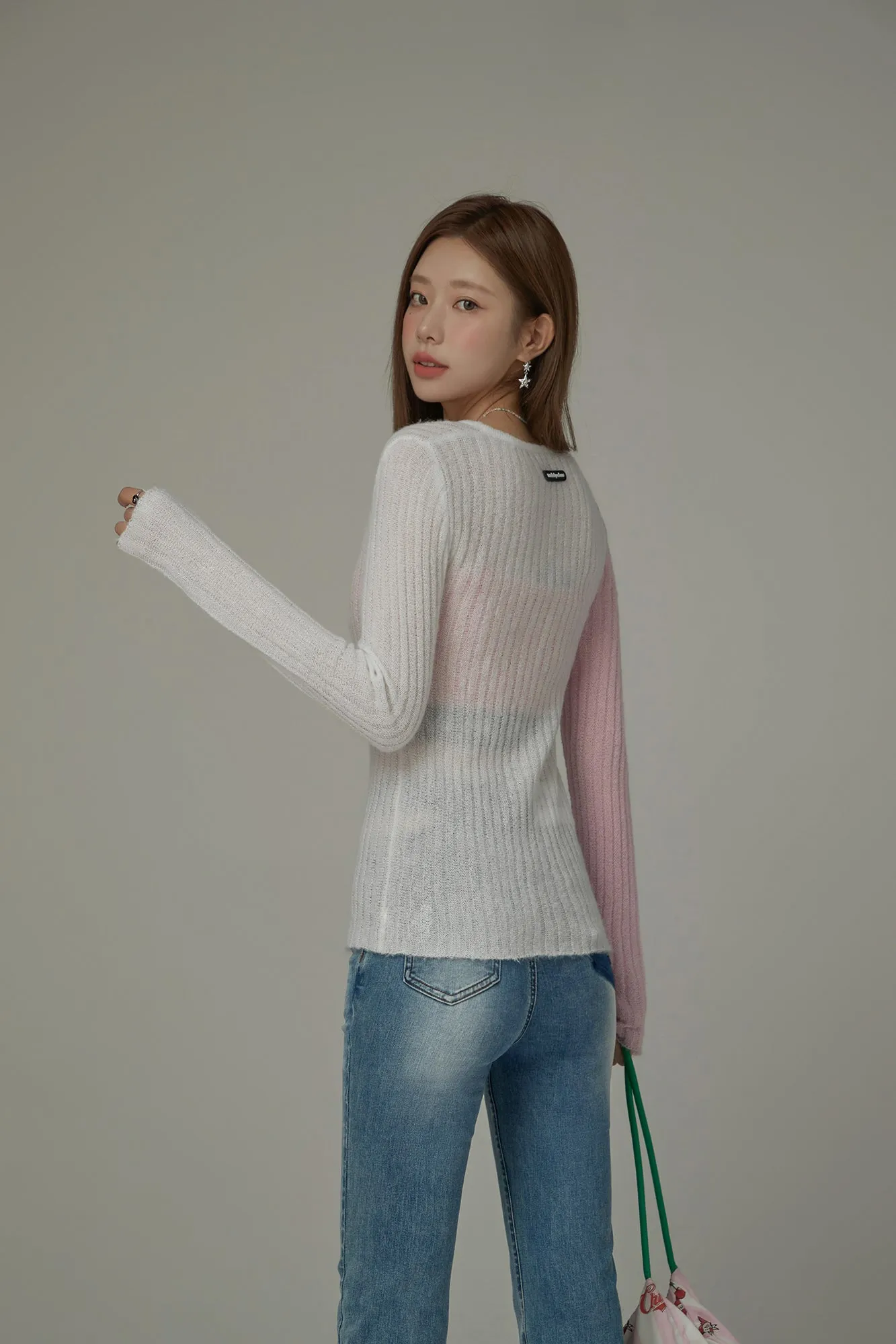 Bicolor Block Long Sleeves Knit Sweater