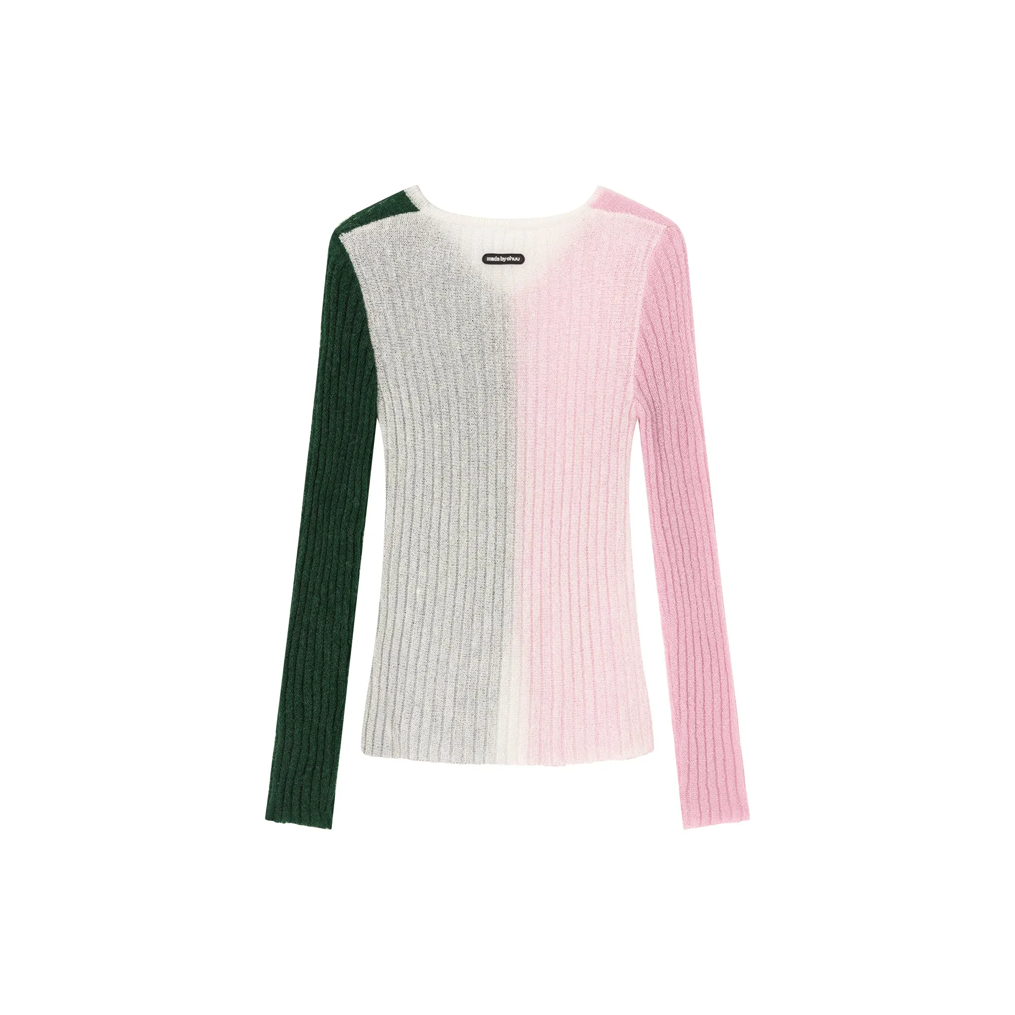 Bicolor Block Long Sleeves Knit Sweater