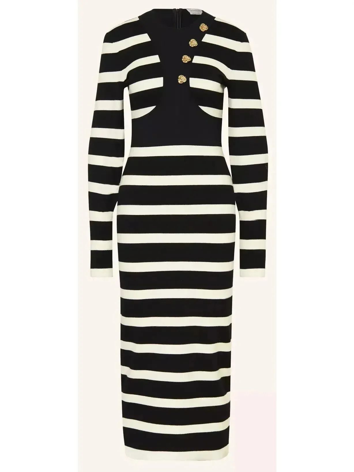 Black and White Striped Wool-Blend Midi Dress