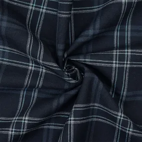 Black-Light Blue-Multi Poly Wool Plaid Woven Shirting Fabric