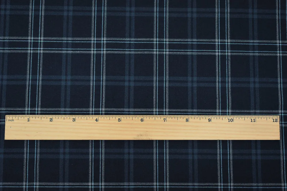 Black-Light Blue-Multi Poly Wool Plaid Woven Shirting Fabric