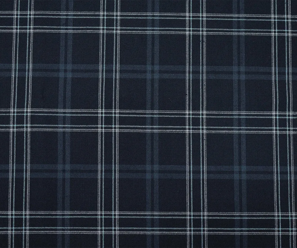 Black-Light Blue-Multi Poly Wool Plaid Woven Shirting Fabric