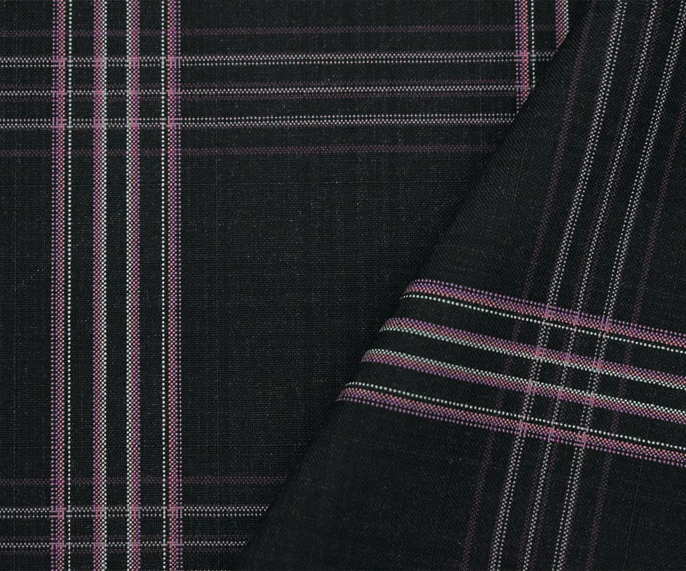 Black-Purple-Pink Polyester Wool Plaid Shirting Woven Fabric