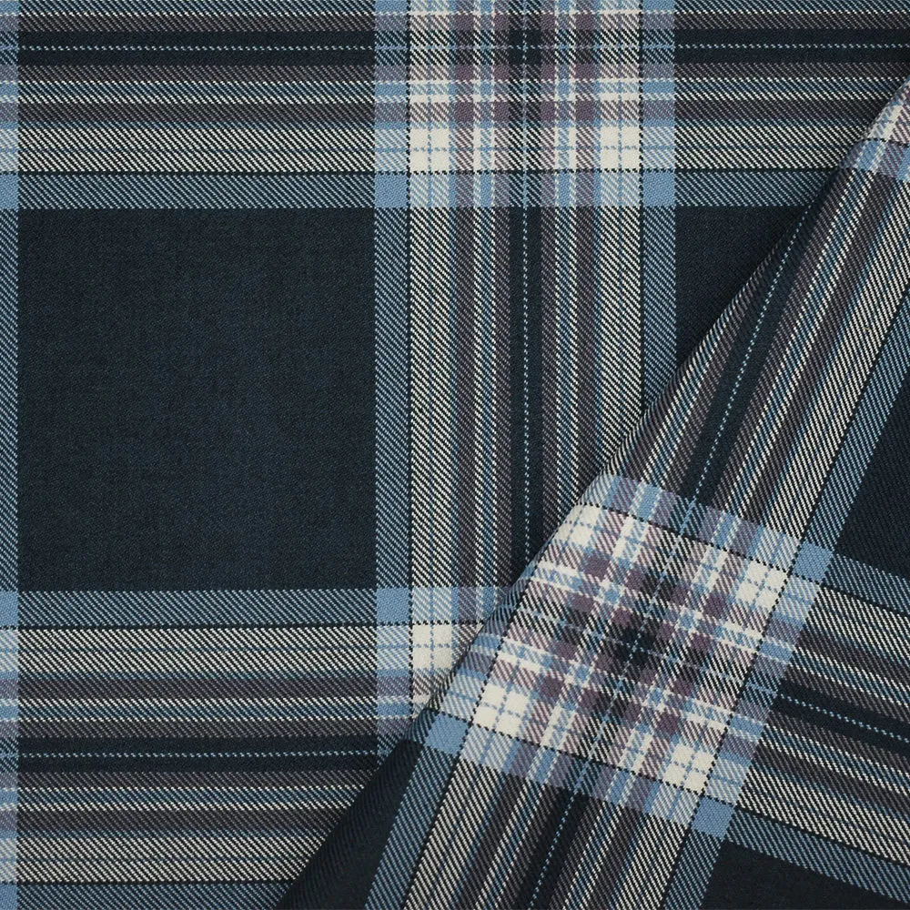 Blue-Mauve-Multi Poly-Wool Blend Plaid Twill Suiting Fabric