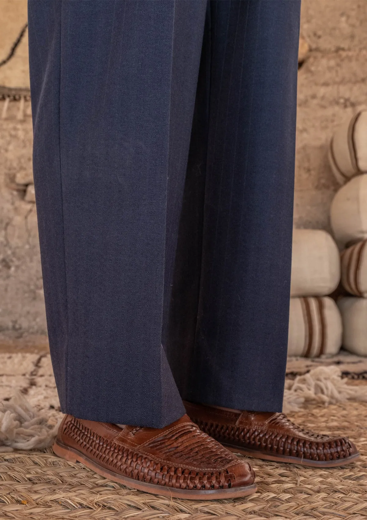 Brockman 'Clark' Trouser  - Navy Diamond Weave Wool