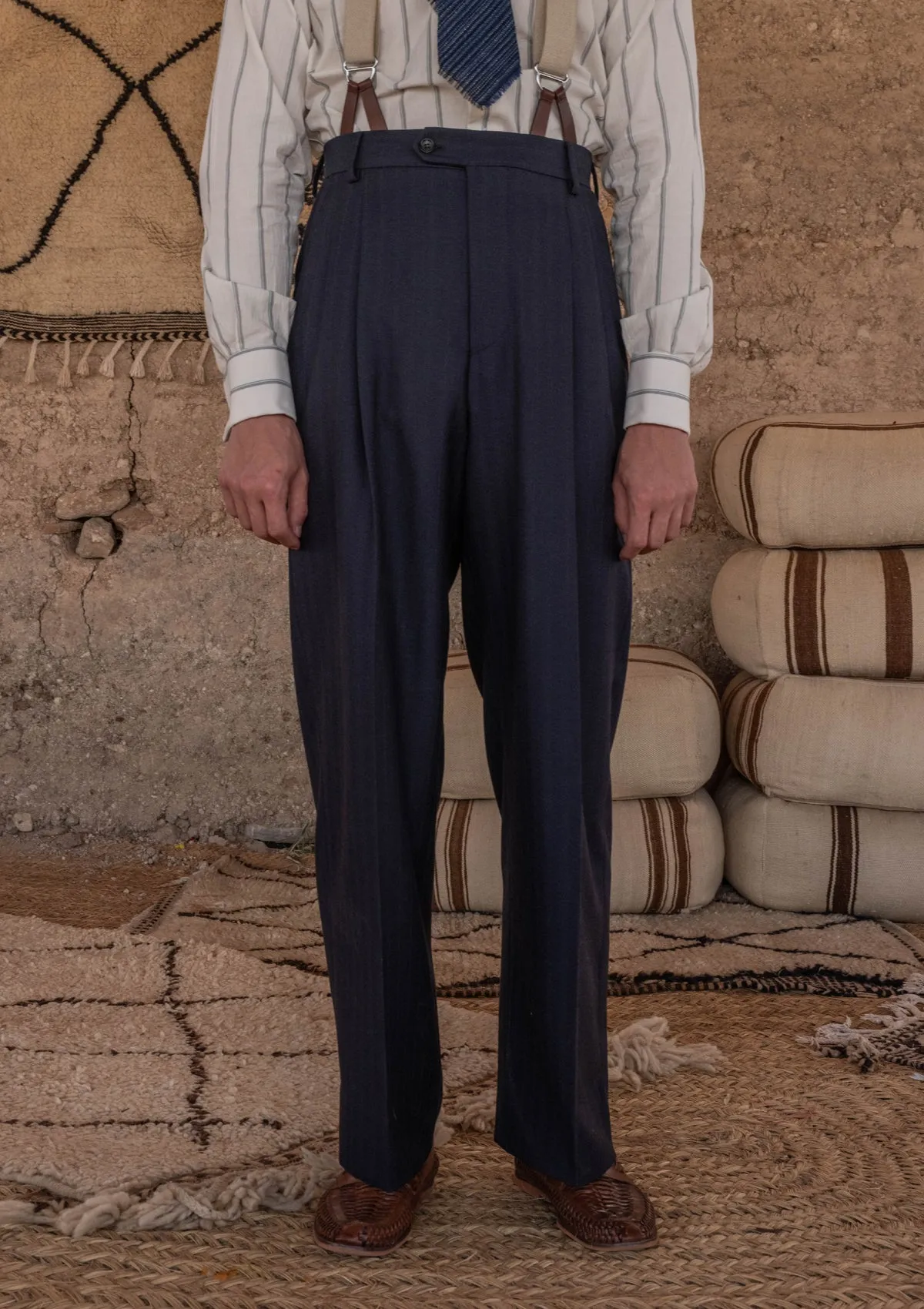 Brockman 'Clark' Trouser  - Navy Diamond Weave Wool