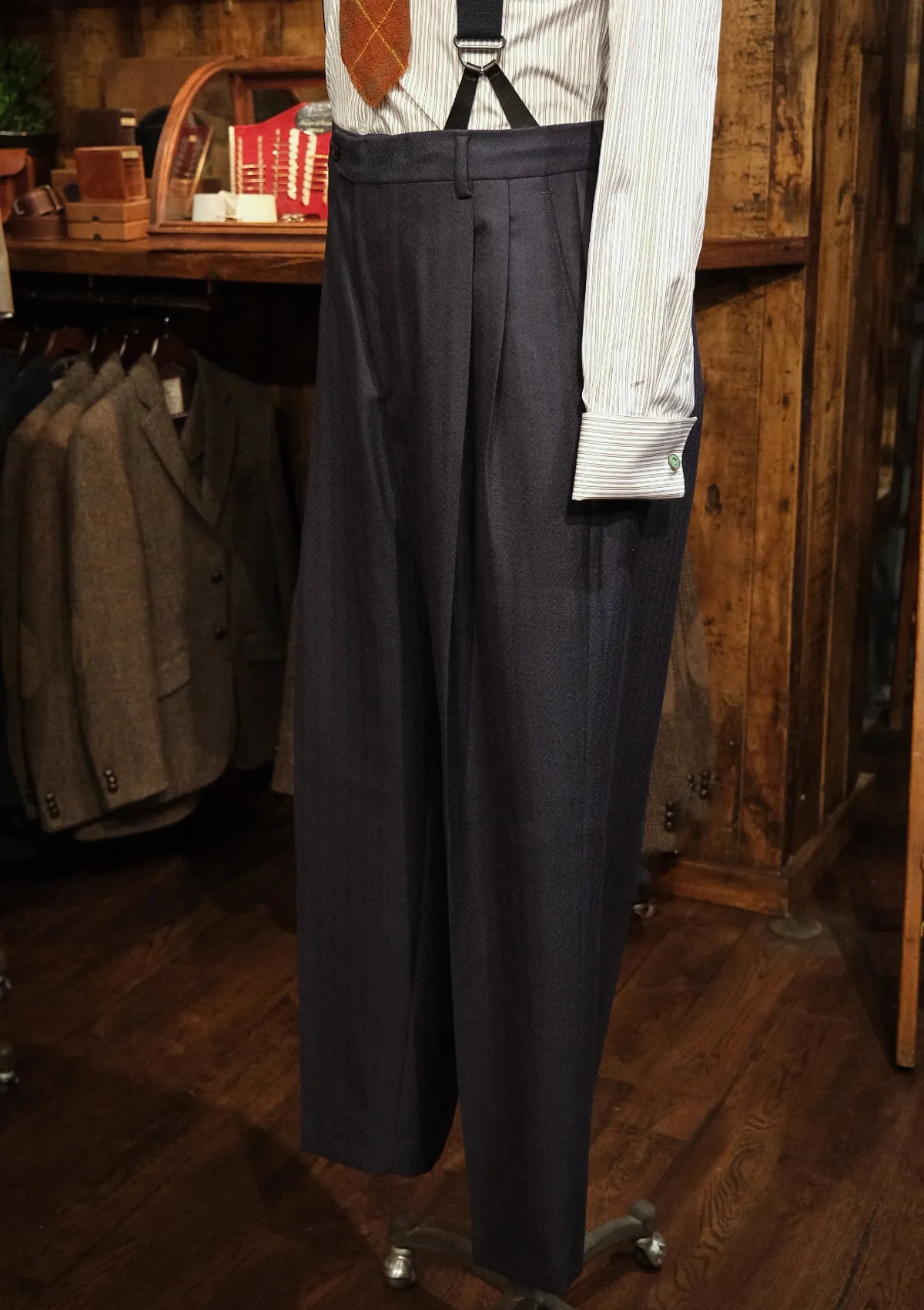 Brockman 'Clark' Trouser  - Navy Diamond Weave Wool