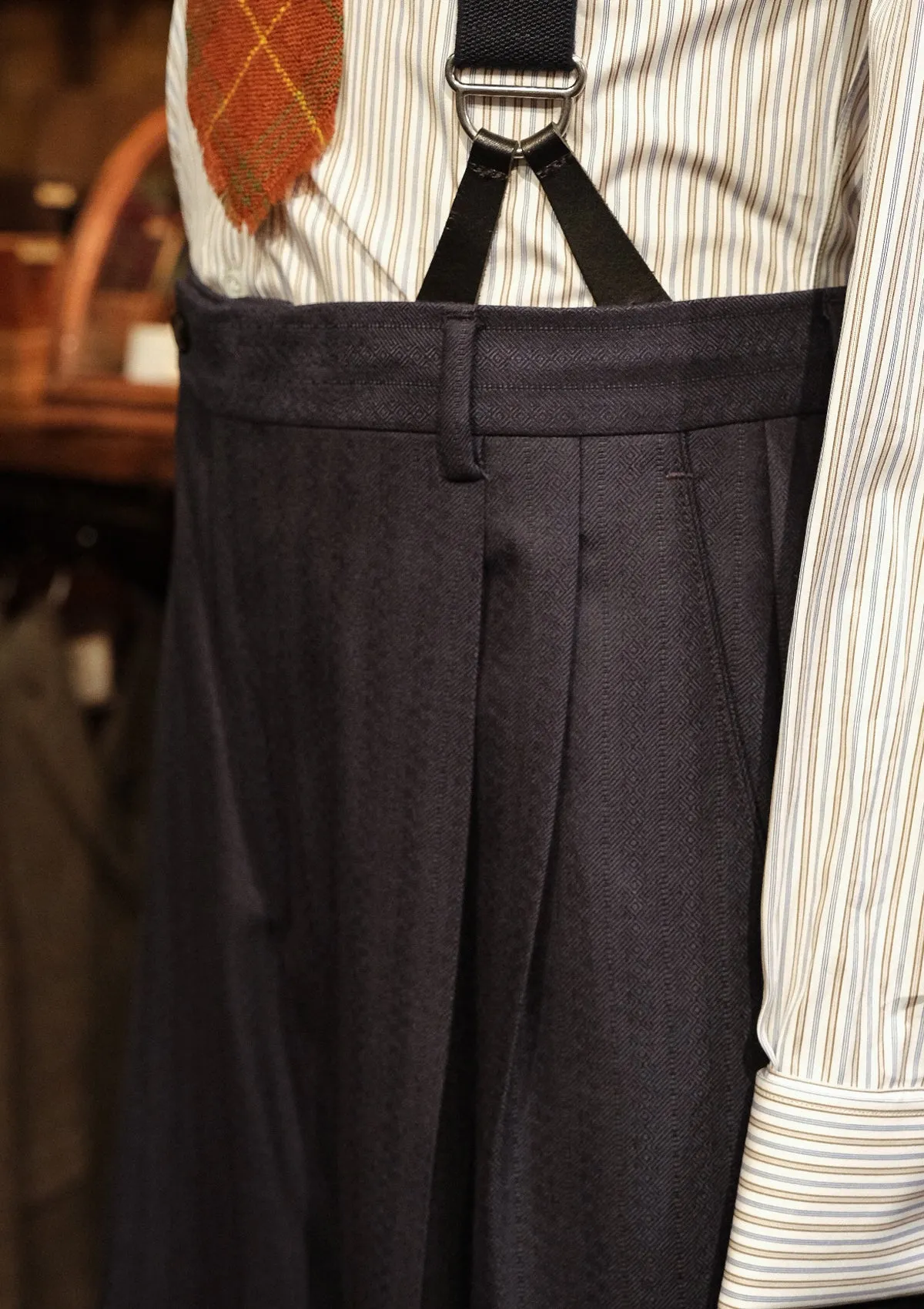 Brockman 'Clark' Trouser  - Navy Diamond Weave Wool