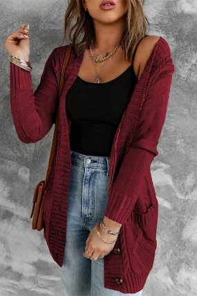 Burgundy Front Pocket Closure Cardigan