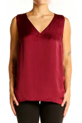 Burgundy V-Neck Sleeveless Polyester Top