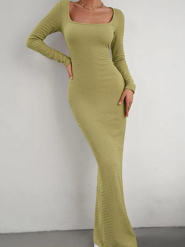 Chic Long Sleeve Square Neck Knit Dress for Women - Perfect for Any Occasion