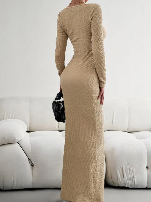 Chic Long Sleeve Square Neck Knit Dress for Women - Perfect for Any Occasion