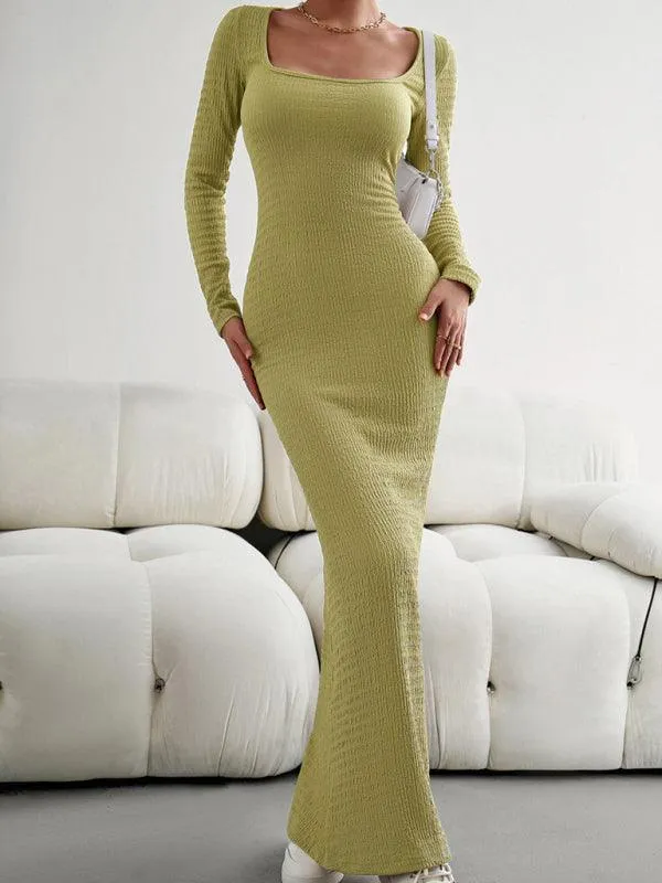 Chic Long Sleeve Square Neck Knit Dress for Women - Perfect for Any Occasion