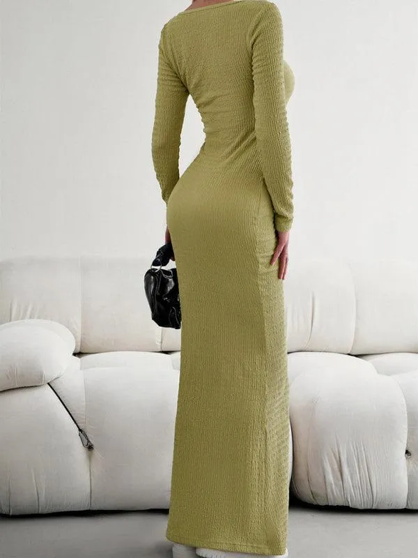 Chic Long Sleeve Square Neck Knit Dress for Women - Perfect for Any Occasion