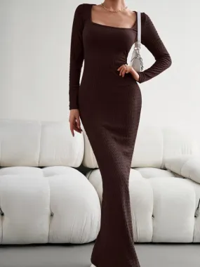 Chic Long Sleeve Square Neck Knit Dress for Women - Perfect for Any Occasion