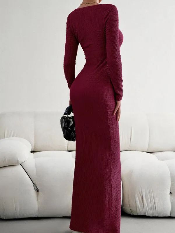 Chic Long Sleeve Square Neck Knit Dress for Women - Perfect for Any Occasion