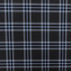 Cold Black-Blue-Multi Plaid Poly-Wool Twill Woven Fabric