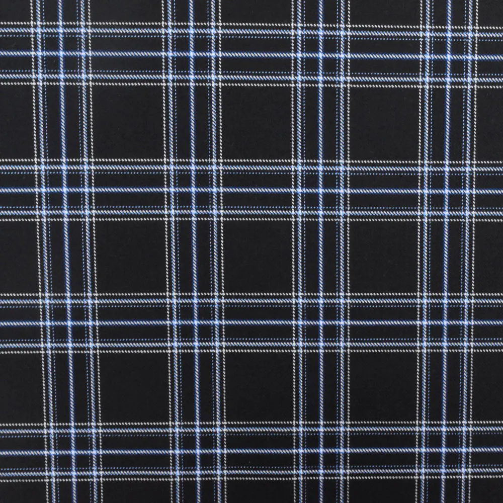 Cold Black-Blue-Multi Plaid Poly-Wool Twill Woven Fabric