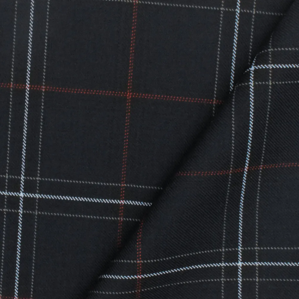 Cool Black-Soft Blue-Multi Plaid Wool-Poly Twill Woven Suiting Fabric