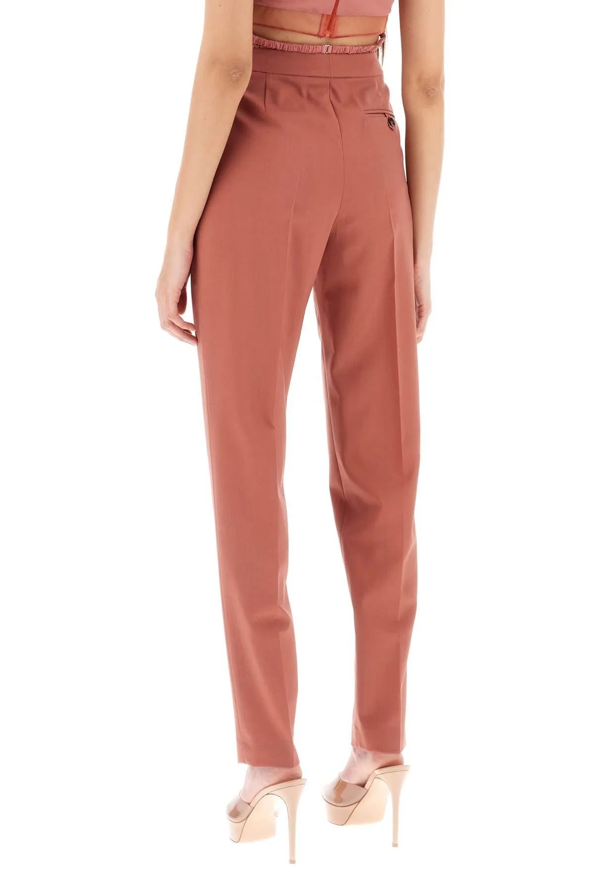 cool virgin wool pants with heart-shaped details