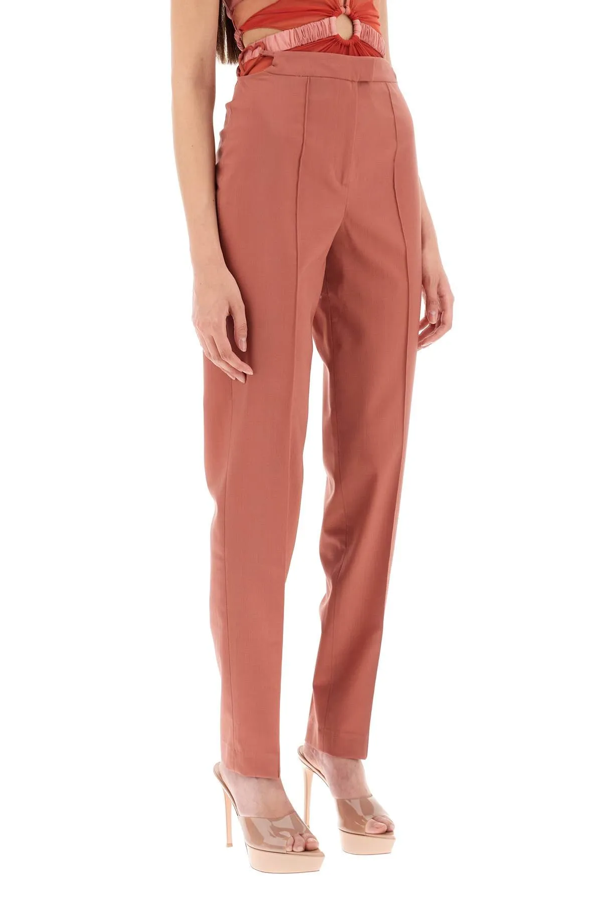 cool virgin wool pants with heart-shaped details