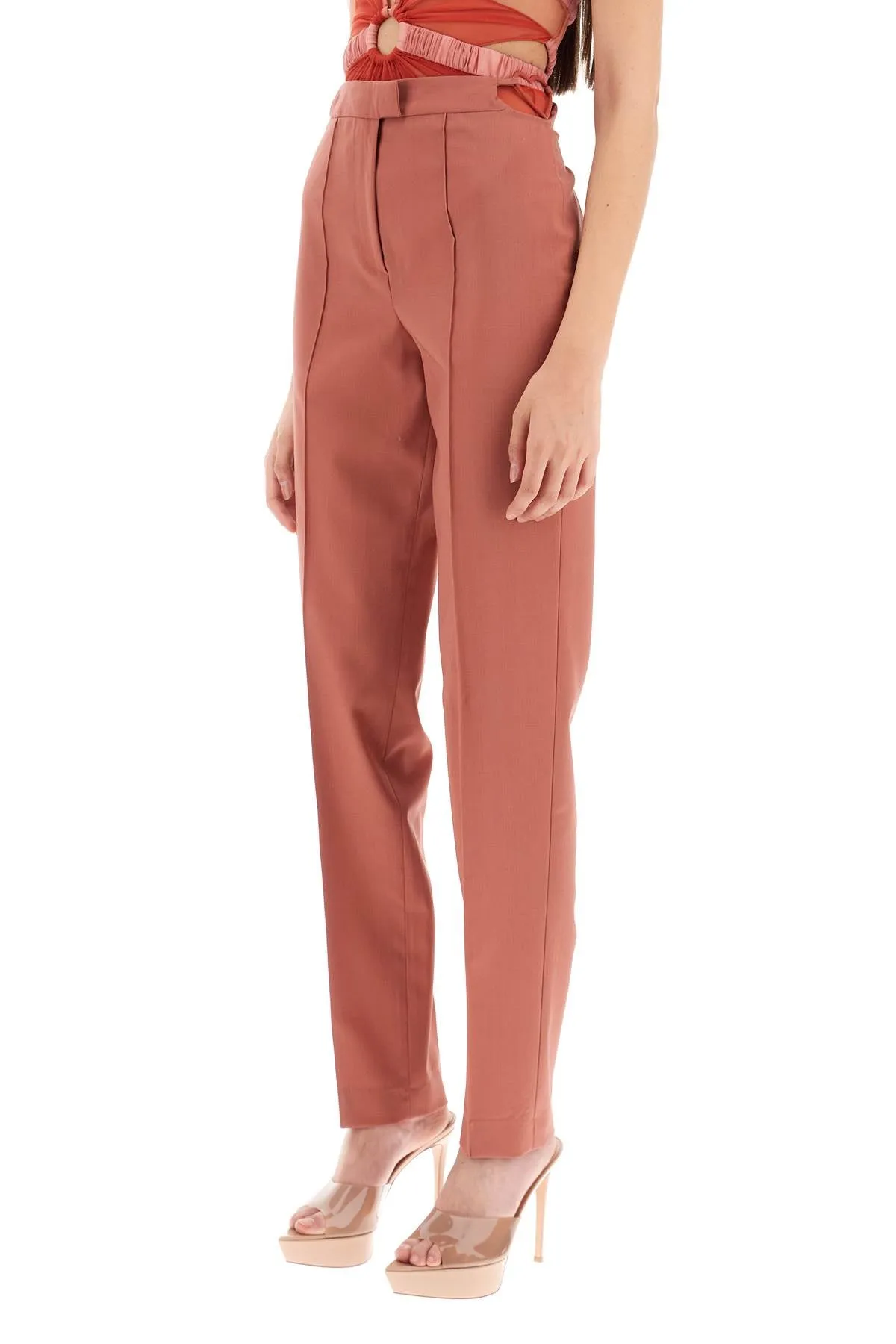 cool virgin wool pants with heart-shaped details