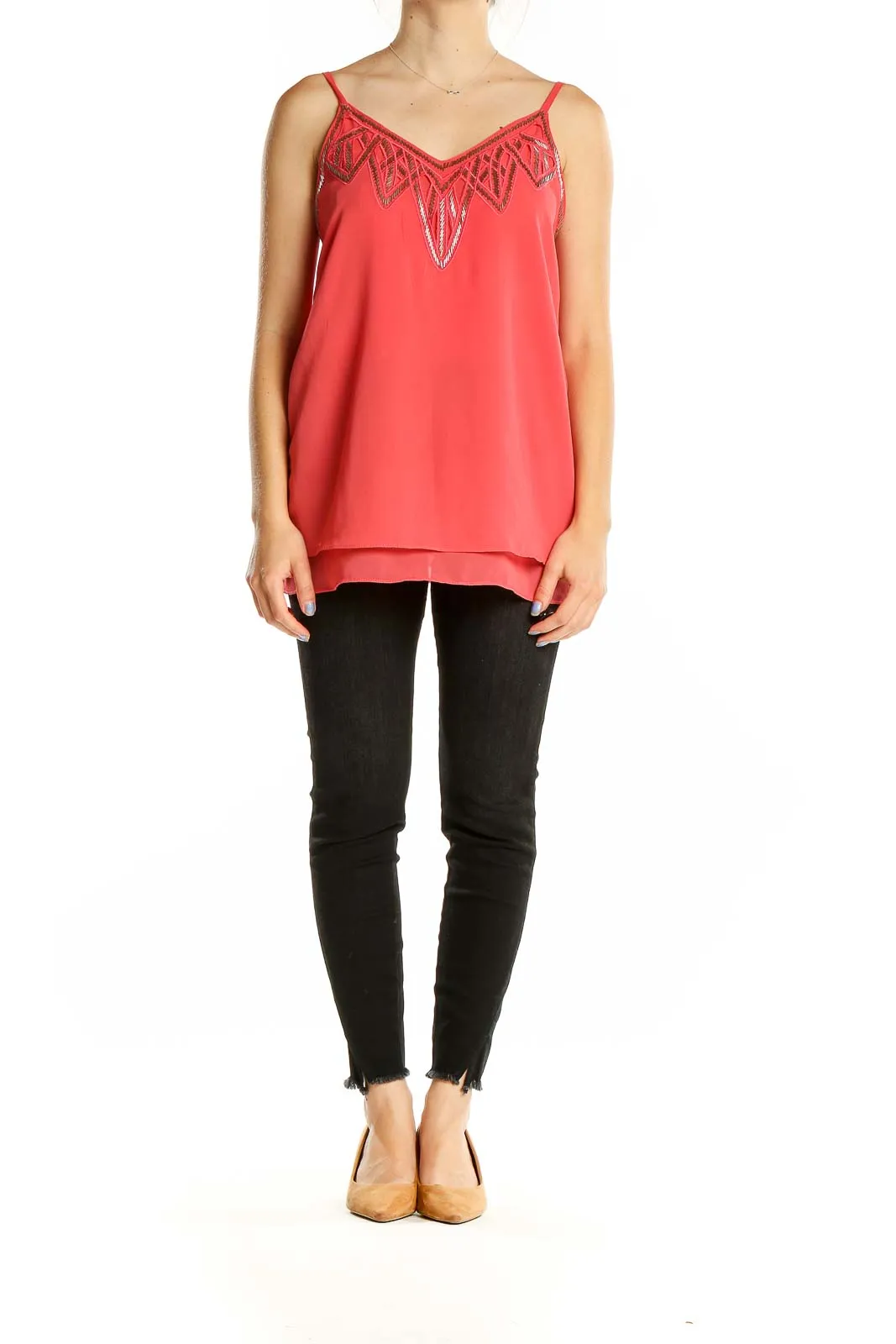 Coral Embellished V-Neck Camisole Top