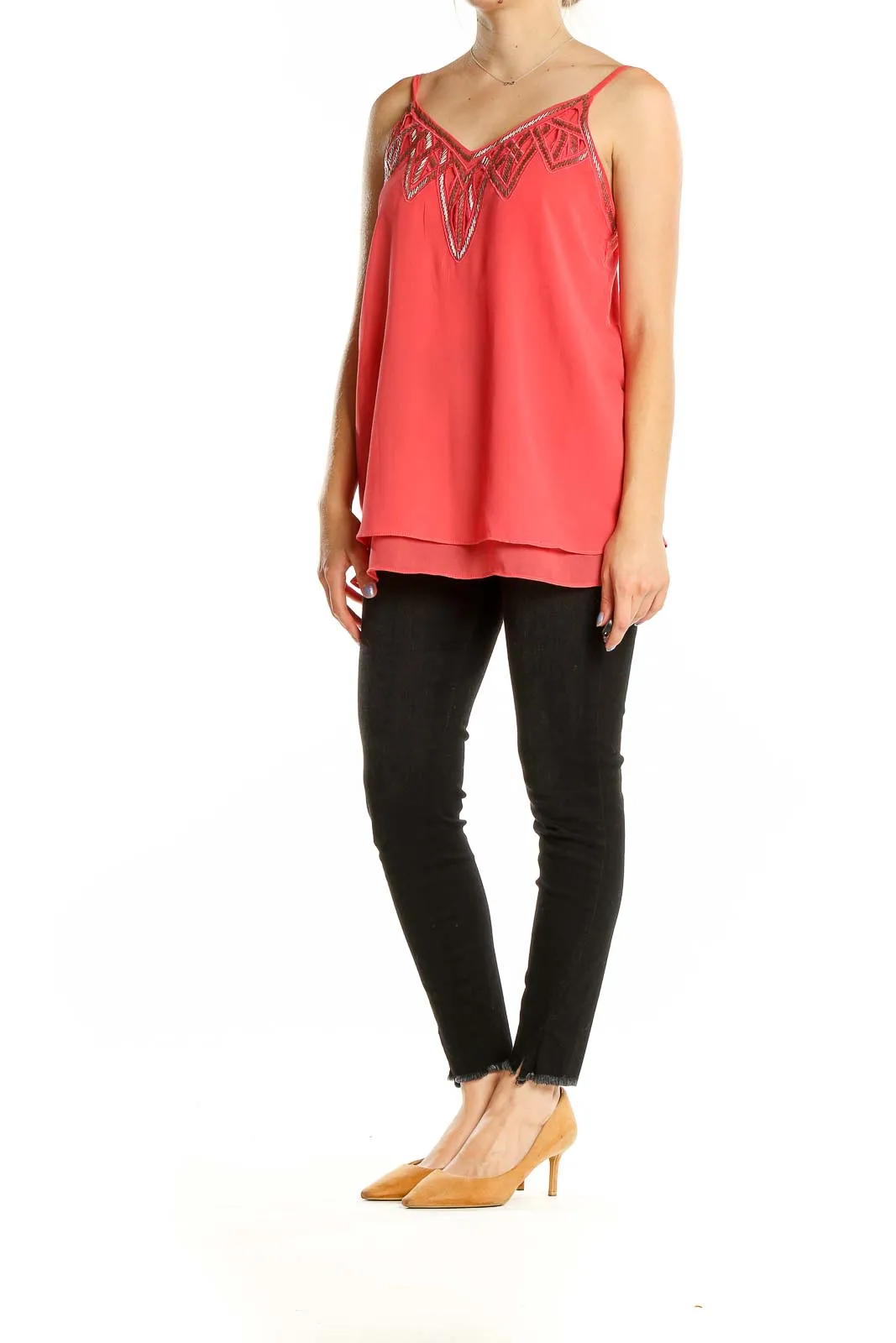 Coral Embellished V-Neck Camisole Top