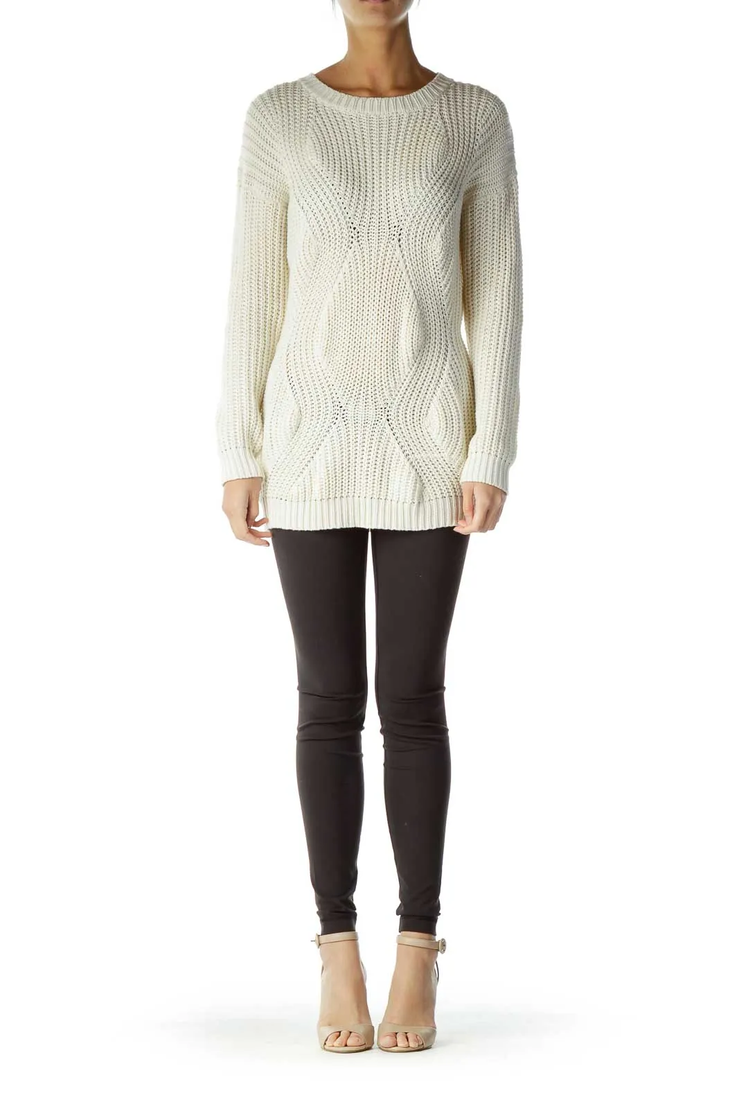 Cream Long Cable Knit Sweater