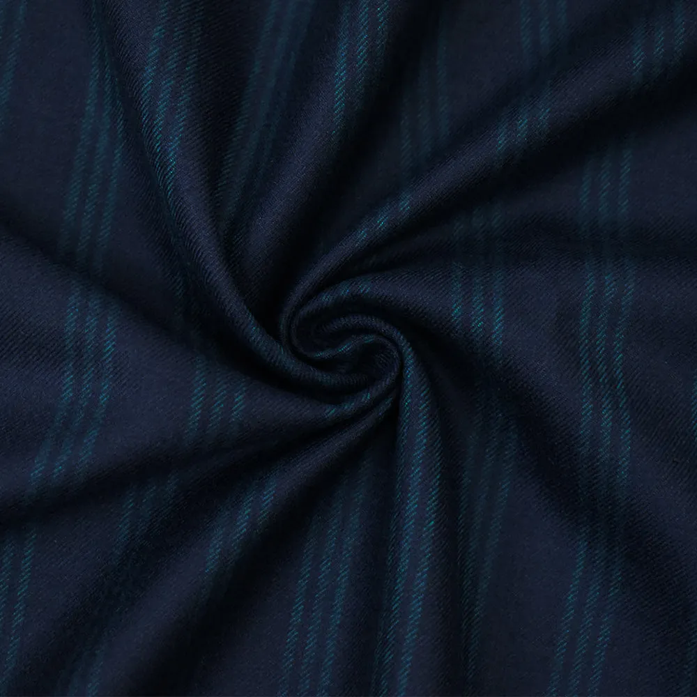 Deep Blue-Green Wool Stripe Suiting Twill Woven Fabric