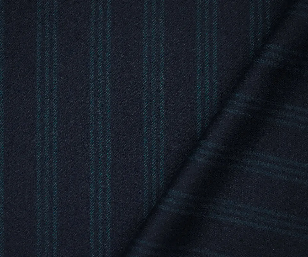 Deep Blue-Green Wool Stripe Suiting Twill Woven Fabric