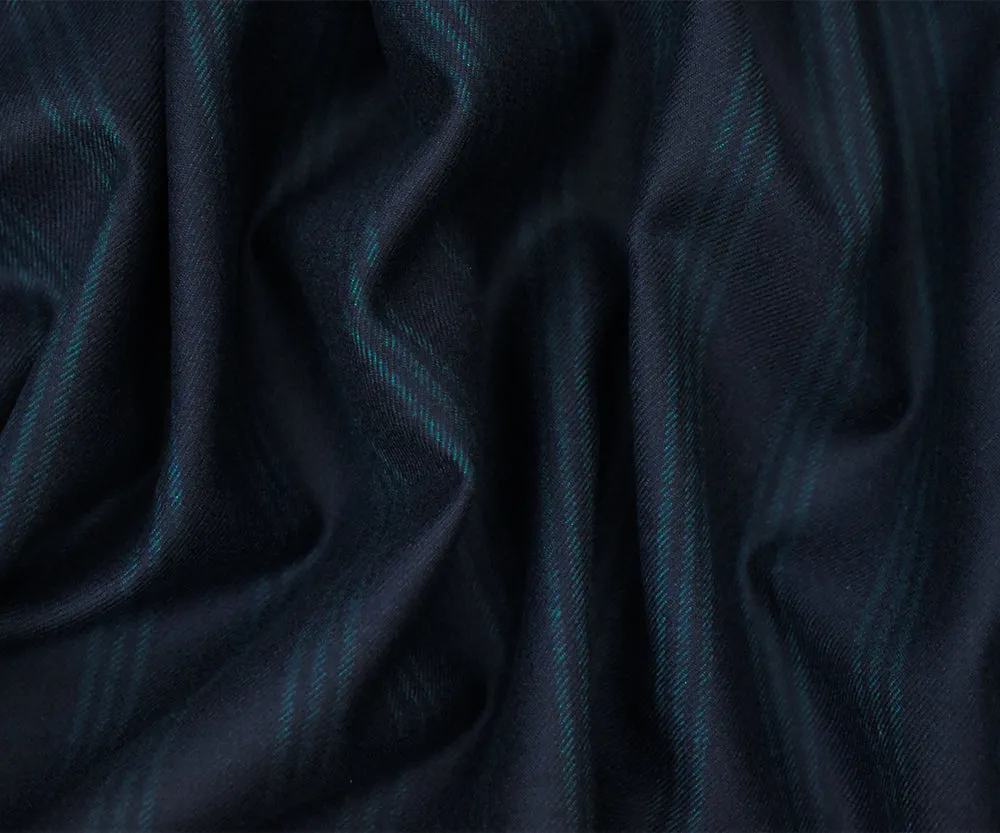 Deep Blue-Green Wool Stripe Suiting Twill Woven Fabric