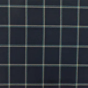 Deep Navy-Beige-Green Check Wool-Poly Twill Woven Suiting Fabric