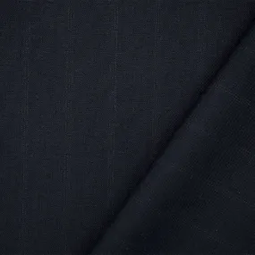 Deep Navy-Gray Wool Polyester Striped Woven Shirting Fabric