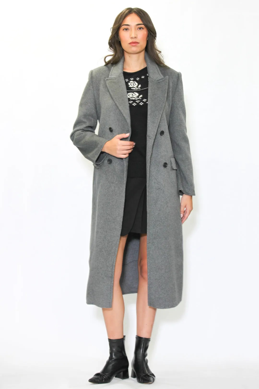 Double-Sided Wool Grey Wrap Coat