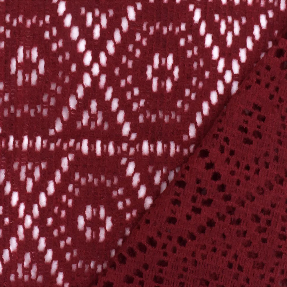 Earth Red Star Hexagon Wool-Poly Crochet Knit Fabric