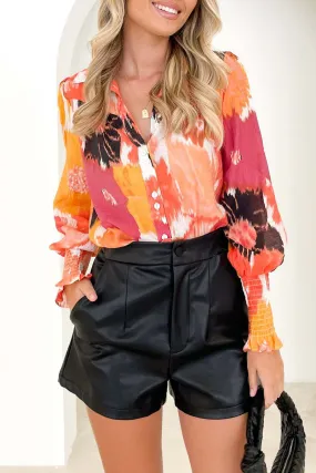 Elegant Floral Asymmetrical V Neck Tops