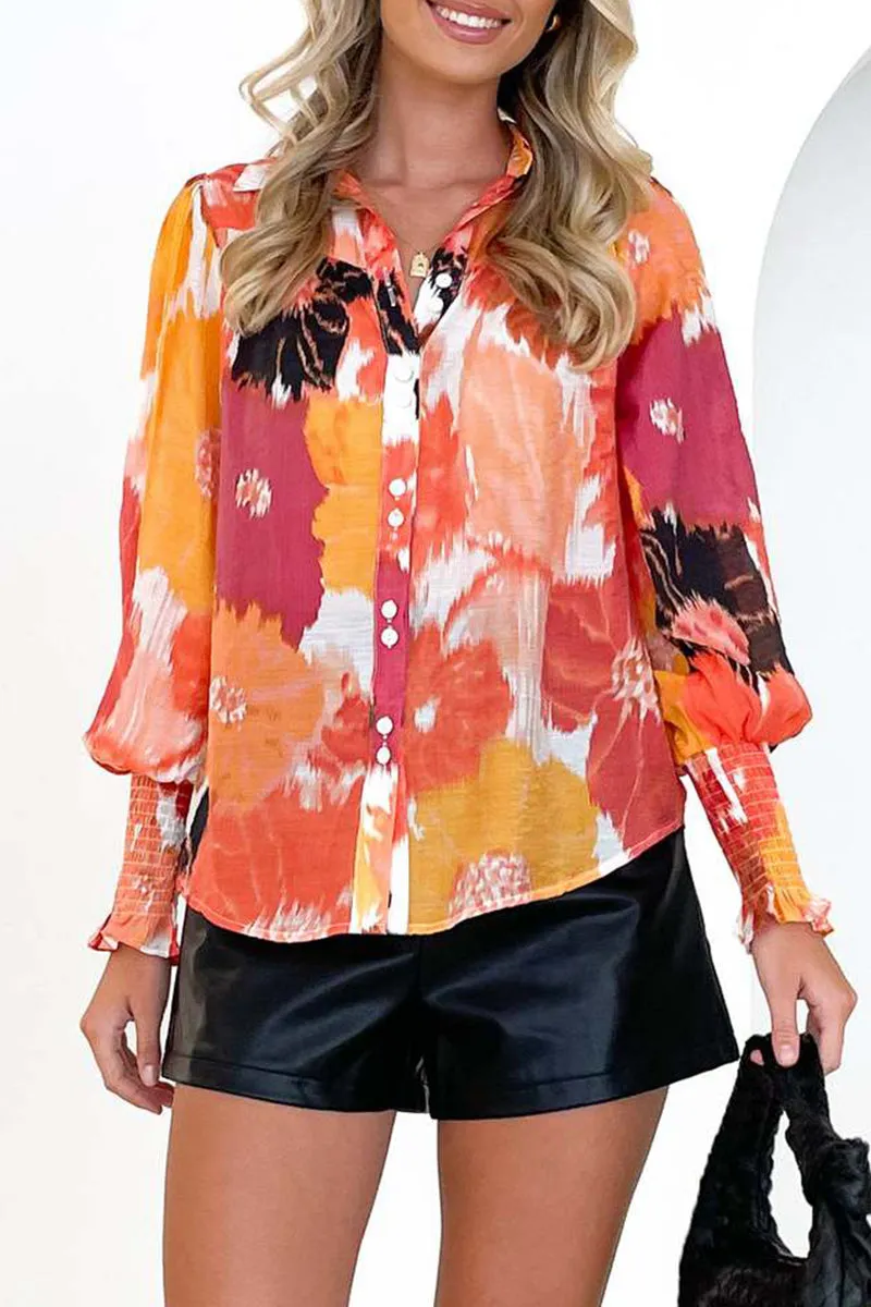 Elegant Floral Asymmetrical V Neck Tops