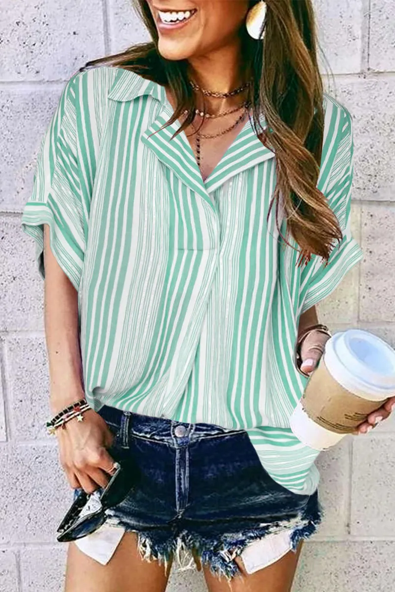 Elegant Striped Patchwork V Neck Tops