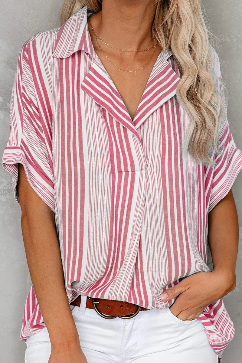 Elegant Striped Patchwork V Neck Tops