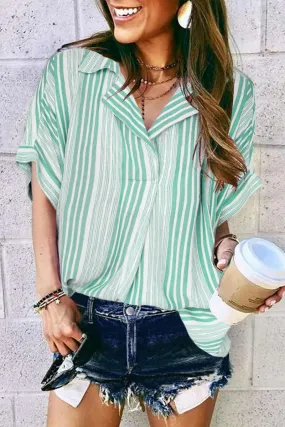 Elegant Striped Patchwork V Neck Tops