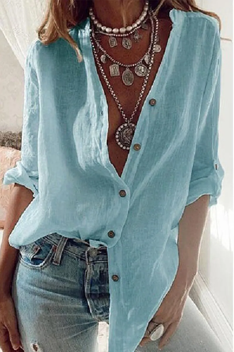 Fashion Solid Patchwork V Neck Tops