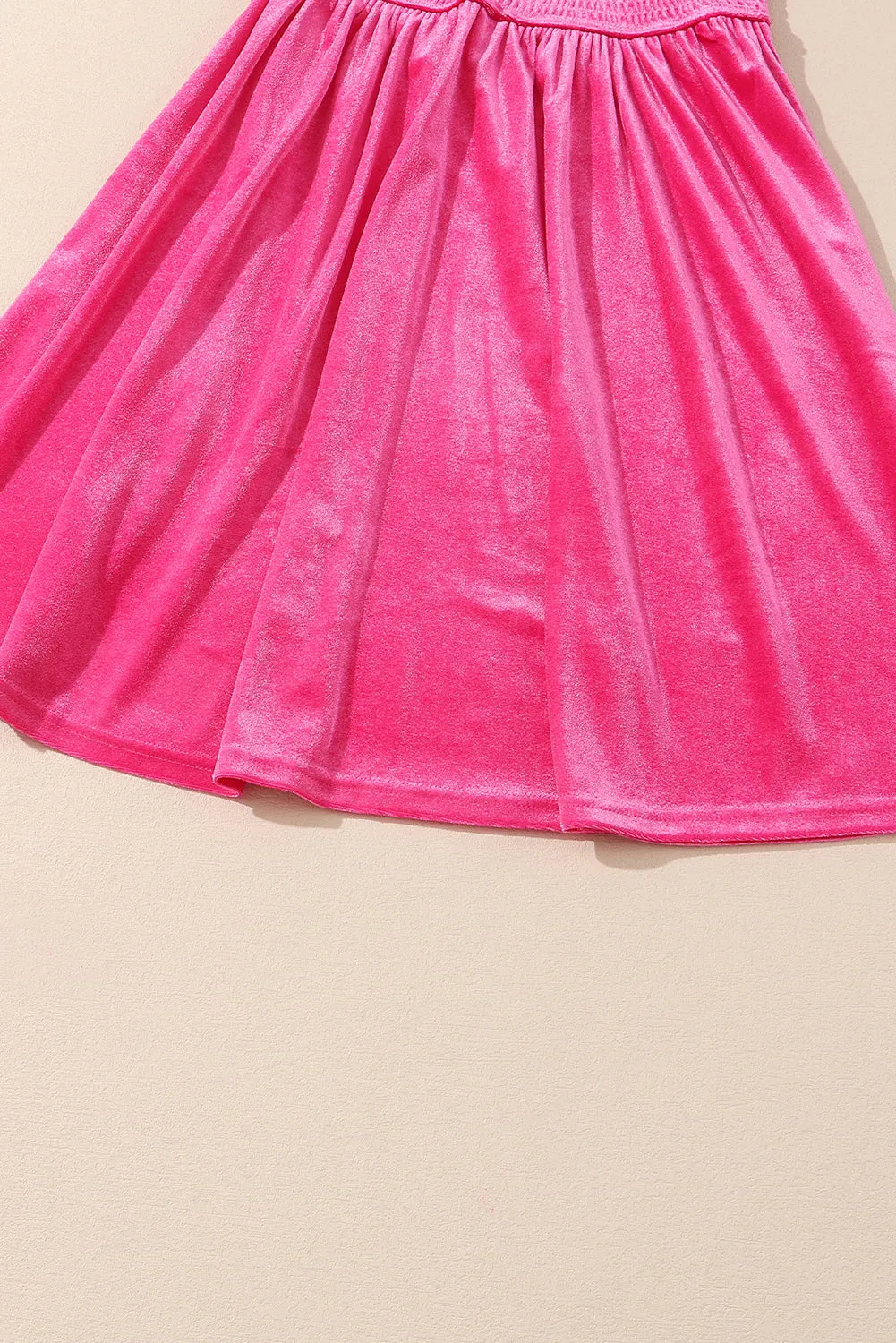 Frilled Neck Smocked Velvet Dress