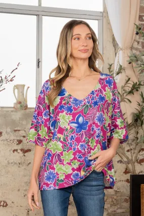 Full Size V-Neck Floral Half Sleeve Top