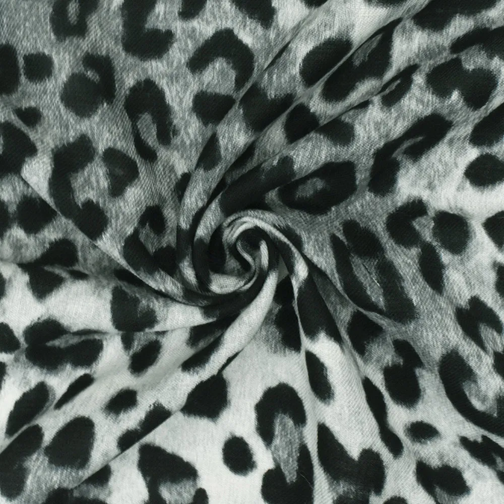 Gray-Black-Multi Tropical Wool Cheetah Printed Twill Woven Fabric