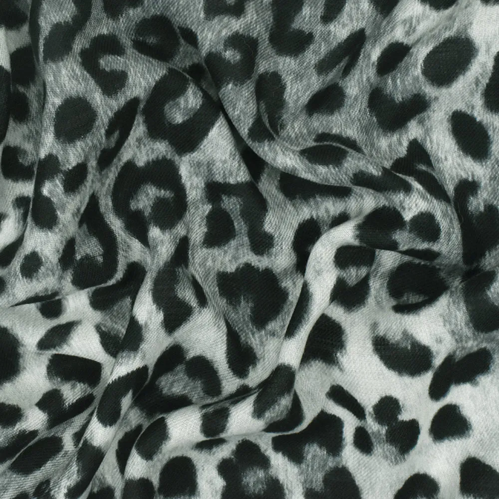 Gray-Black-Multi Tropical Wool Cheetah Printed Twill Woven Fabric